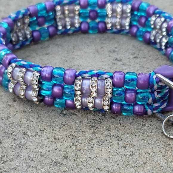 Custom Handmade Beaded Bling Dog Collar - Picture 2 of 3